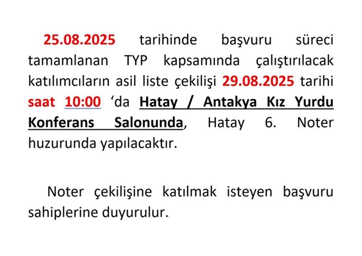TYP BAŞVURU SONUCUNA AİT NOTER ÇEKİLİŞİ